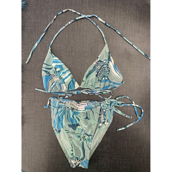 Dolce & Gabbana Kids Blue Floral‎ Print Halter Bikini Set